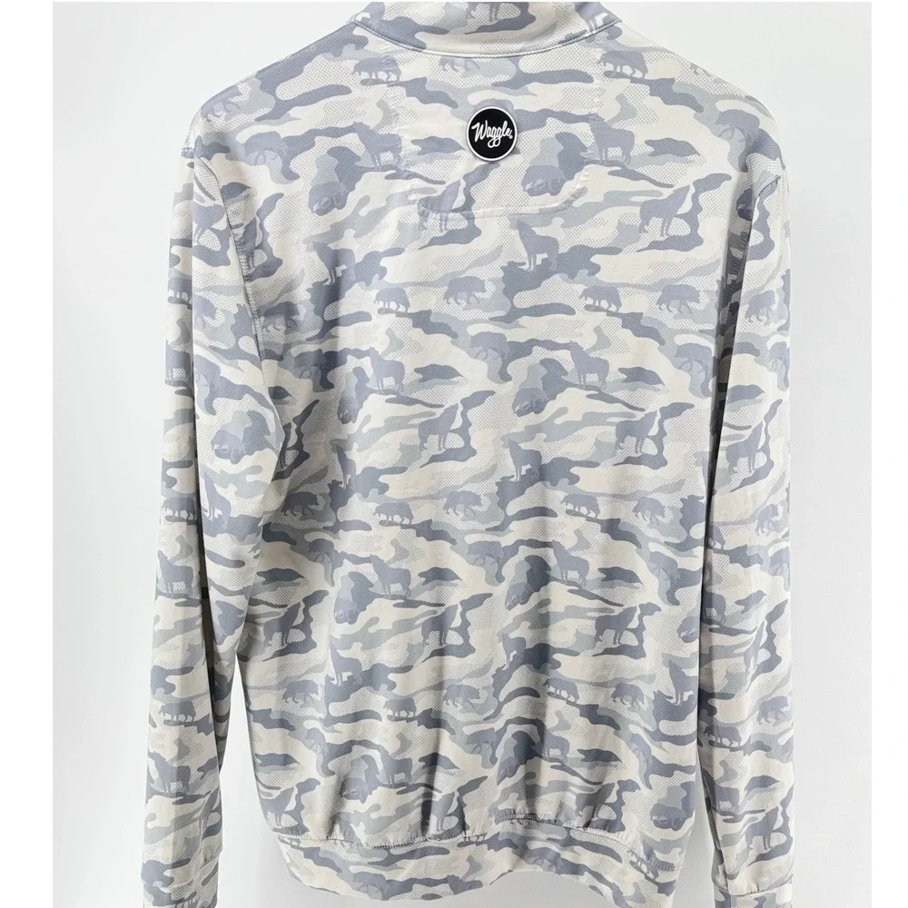 Waggle Golf Quarter Zip Pullover Mens Medium Grey White Wolf Camo Performance‎